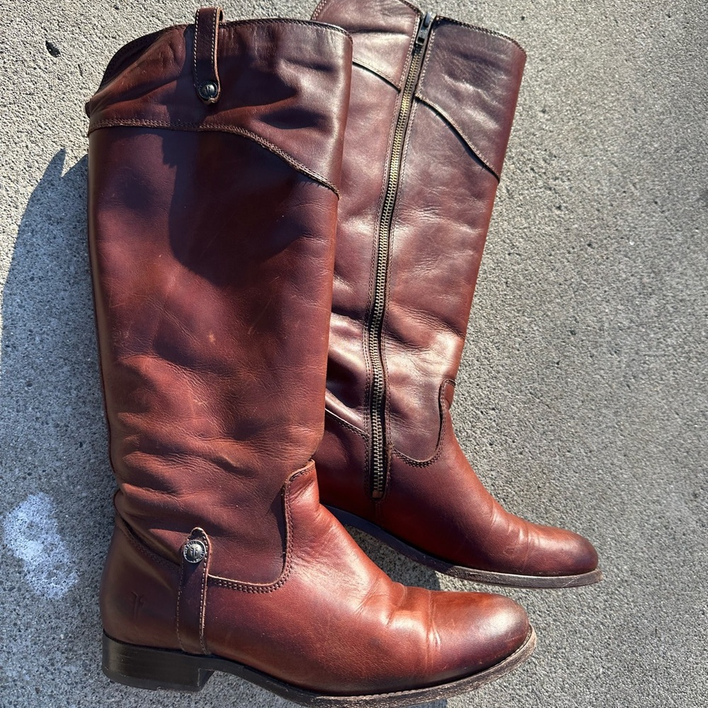 FRYE Brown Leather MELISSA TAB Tall Knee High Riding Boots Sz 7.5B